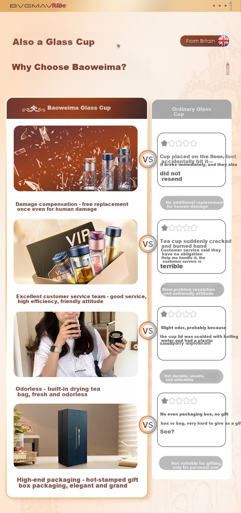 BVGMAV Glass Cup for Women Double-Layer Heat-Resistant Glass Tea Water Separation High-Value Tea Infuser Cup Premium Custom Gift 2