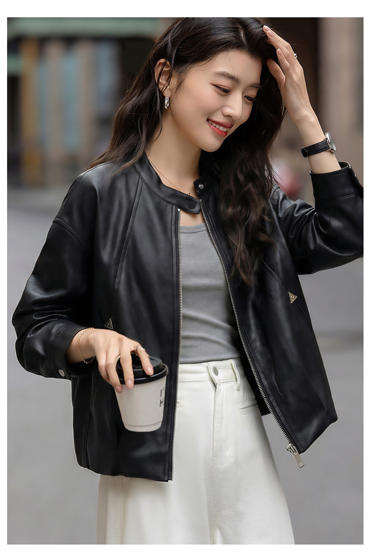 Chushen Spring Autumn Casual Short Jacket Women Black Stand Collar Zipper Slim Loose Stylish Leather Jacket Top S61D127 1