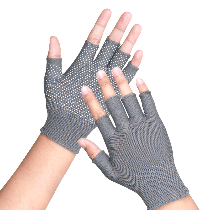 Maozheng Fingerless Gloves, Labor Protection, 10 Pairs/pack, Half Nylon Dotted Non-Slip Wear-Resistant Sorting Packing Logistics Work Gloves, Thin Plastic Style, Gray