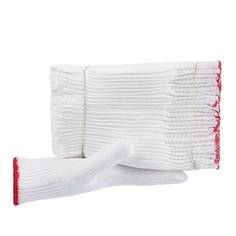 Maozheng Nylon Work Gloves, 24 Pairs, White Thickened Non-Slip, for Construction Work And Handling, Red Edge [Genuine Product]