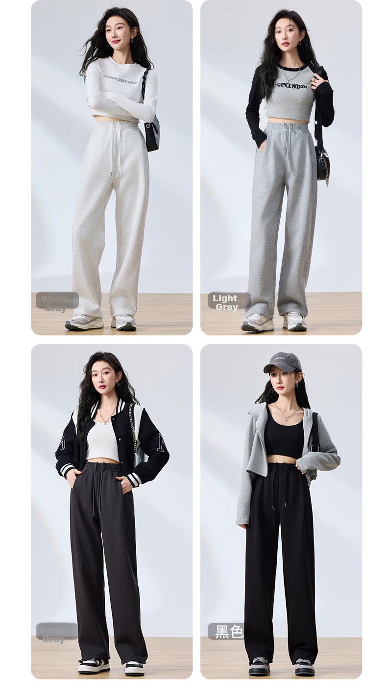 Langsha Women's Sweatpants Spring Autumn American Style Sports Pants Loose Slim Fit Jogger Straight Leg Two-Way Casual Draped Wide-Leg Pants 9