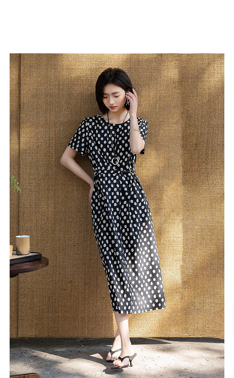 Demana Oxygen Pure Cotton Summer Elegant Floral Shoulder-Pleated Waist-Slimming Dress for Women 10