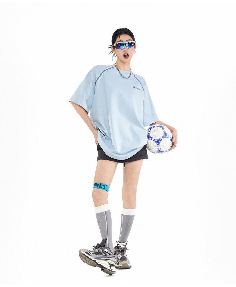 ICH MODE Hasselblad Line Round Neck Short Sleeve T-Shirt Women Summer New Outdoor Sports Half Sleeve Five-Point Sleeve Top Black M 8