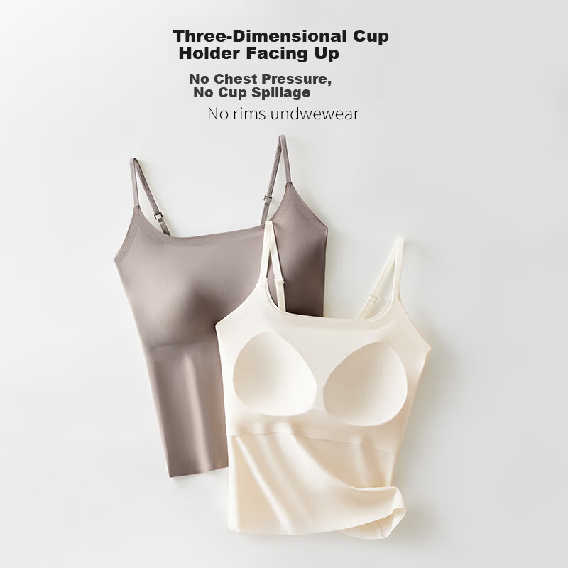 Langsha Women's Camisole with Chest Pad, Bra-Free Integrated Design, Wearable as Outerwear or Inner Layer, Thin Ice Silk, Beautiful Back, Basic Underwear