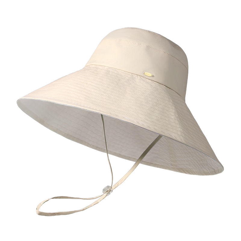 CACUSS Large Brim Sun Hat Women Summer Lightweight Outdoor Foldable Cotton Sun Protection Beach Hat Beige