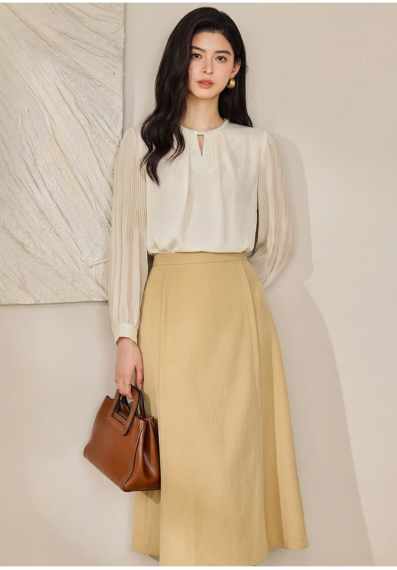 ROEYSHOUSE Elegant Satin Spliced Chiffon Shirt for Women Spring Light Luxury Hollow Out Top 13643 Black S 6