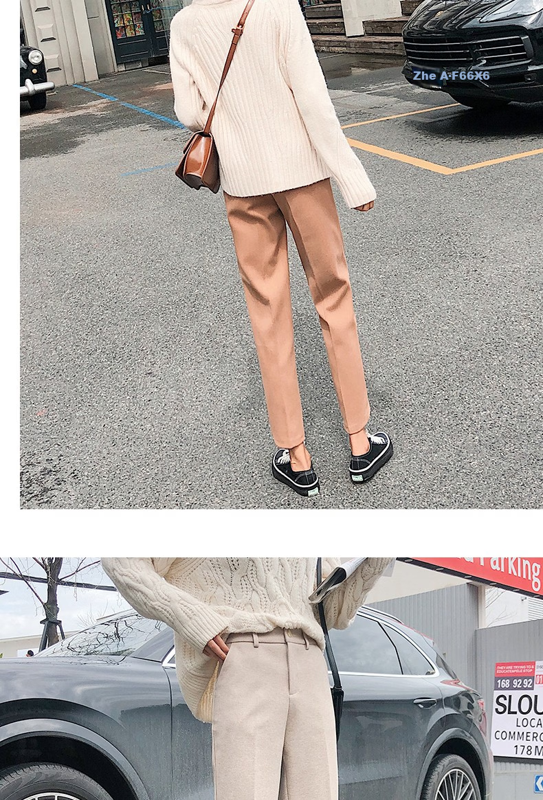 Langsha Women's Woolen Autumn Winter Straight-leg Harem Cropped Carrot Pants Loose Casual Trousers 10