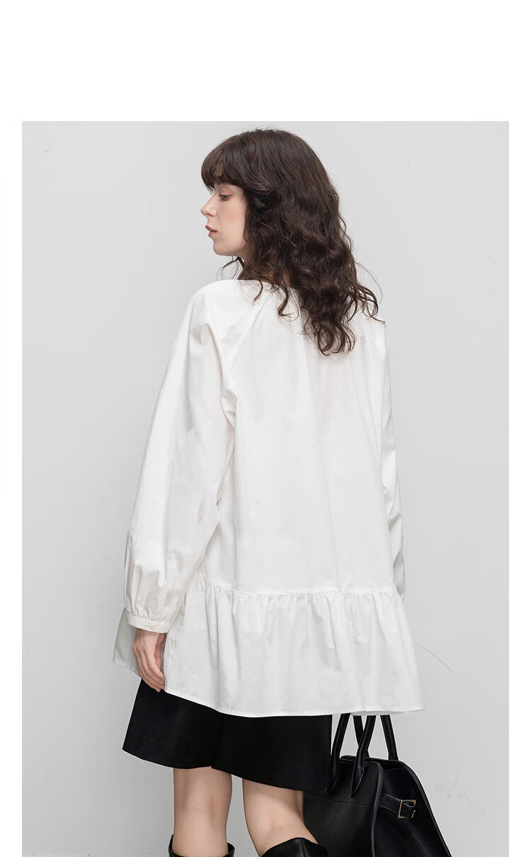 Demana [Pure Cotton Poplin] Spring Elegant Round Neck Mid-Length Doll Shirt Loose Small Size Blouse for Women 11