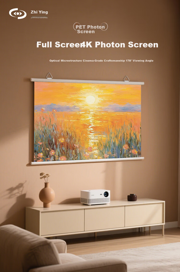 Zhiying Home Projector Screen 72 Inch 16:9 Wall-Mounted Photon Screen 4K HD Office Home Theater Compatible with XGIMI, JmGO, Xiaomi, Dangbei, Epson 1
