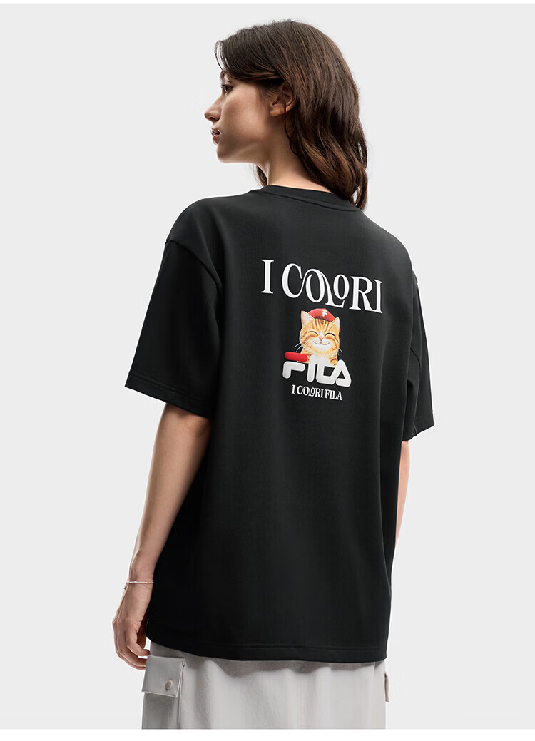 FILA Official 2026 Summer Couple Short Sleeve T-Shirt Casual Loose Fit Cotton Cat Knit Tee 65