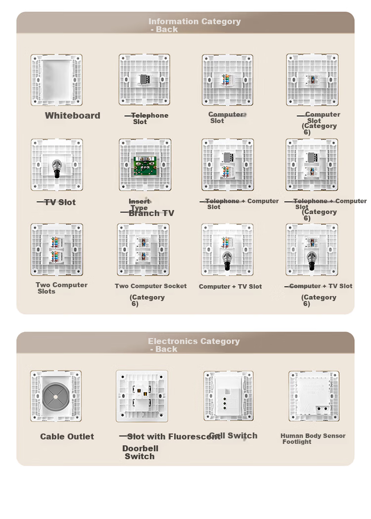 BULL G12T223B Two-Gang Computer and TV Cat6 Socket Cream Style Starry Gold 9