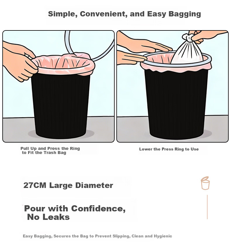 Jinghui Sichuang Press-Ring Trash Can 10L Thickened Large Capacity Black Household Kitchen Bathroom Office Cleaning Waste Bin Random 1 Pack 5
