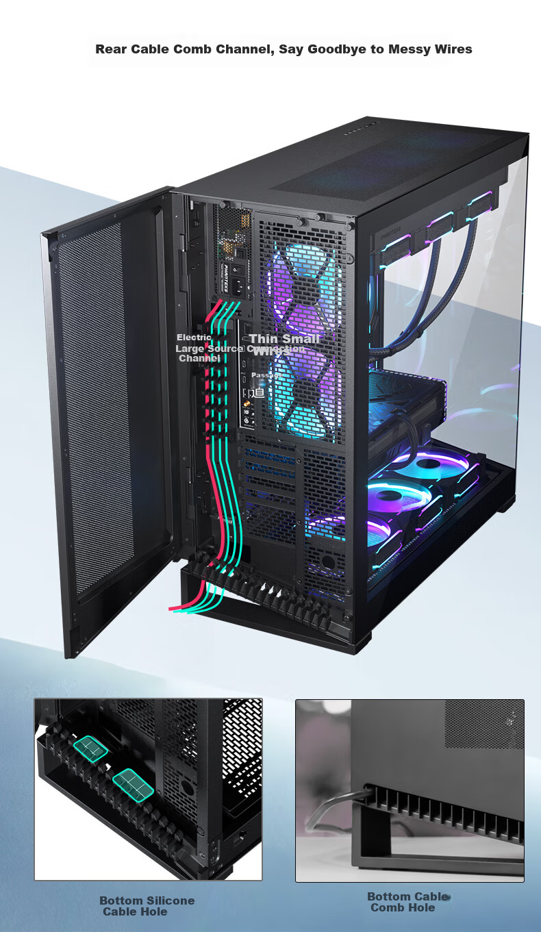 PHANTEKS NV9 White Frameless Full-View Seaview Computer Case (Dual 420/480 Water Cooling, EATX/SSI-CEB, ARGB Dual Channel Lighting Control, Type-C) 20