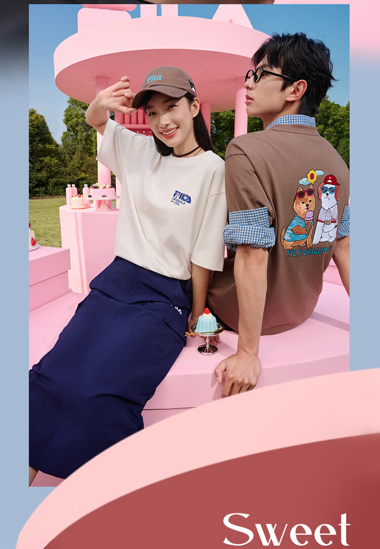 FILA Official Couple's Knitted Short Sleeve Shirt 2026 Summer Fashion Casual Unisex Loose Cat Embroidery T-Shirt 18