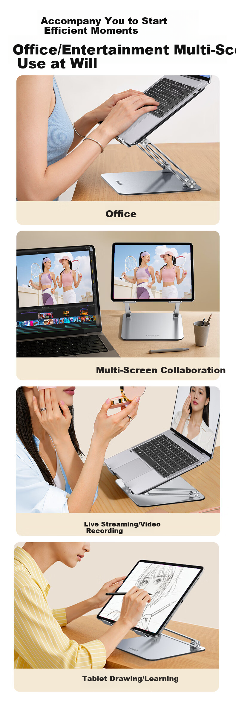 UGREEN Laptop Stand, Computer Tablet Phone Large Size Riser, Hollow Heat Dissipation, Dual-Axis Height Adjustable Vertical Stand, Suitable for Apple MacBook, Huawei, Lenovo, Xiaomi 11