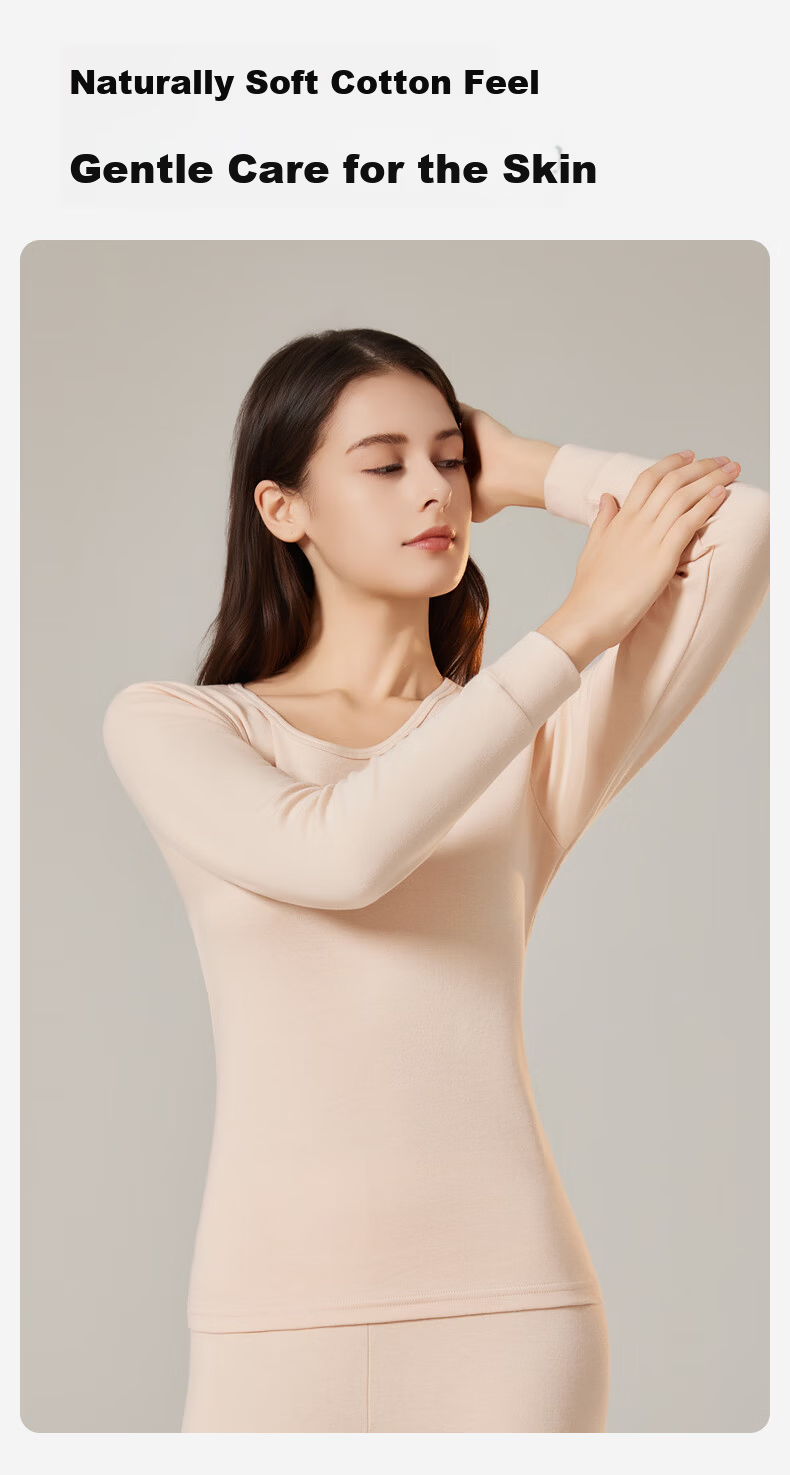 Urban Beauty 100% Cotton Thermal Underwear Set for Women Autumn Top and Bottom Thin Winter 10A Antibacterial Anti-Mite Anti-Static 7