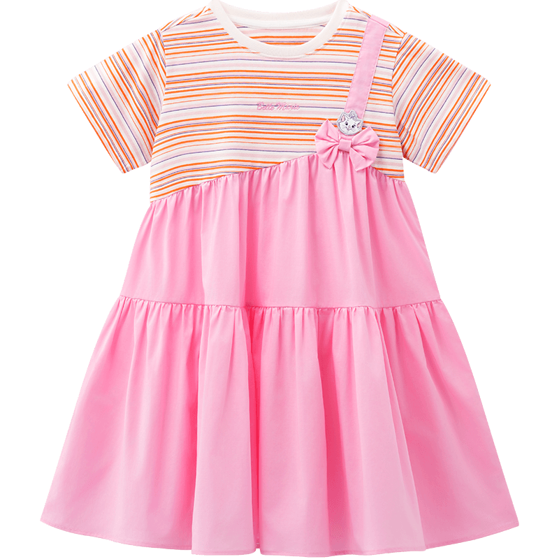 Disney Girls' Dress Princess Summer Kids Two-Piece Splice Pink Peach 130