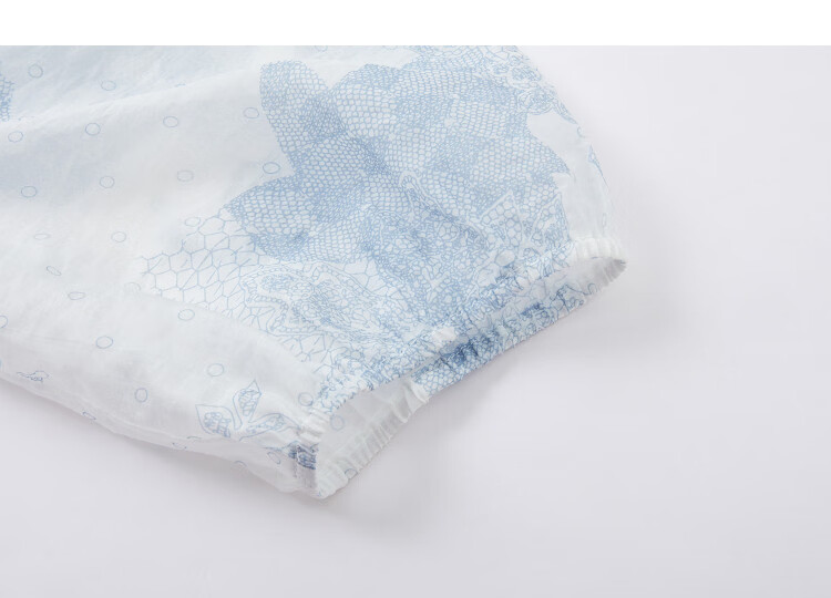 Demana [Elegant Lyocell] Summer National Style New Chinese Lace Printed Puff Sleeve Loose Slim Shirt for Women Premium 14