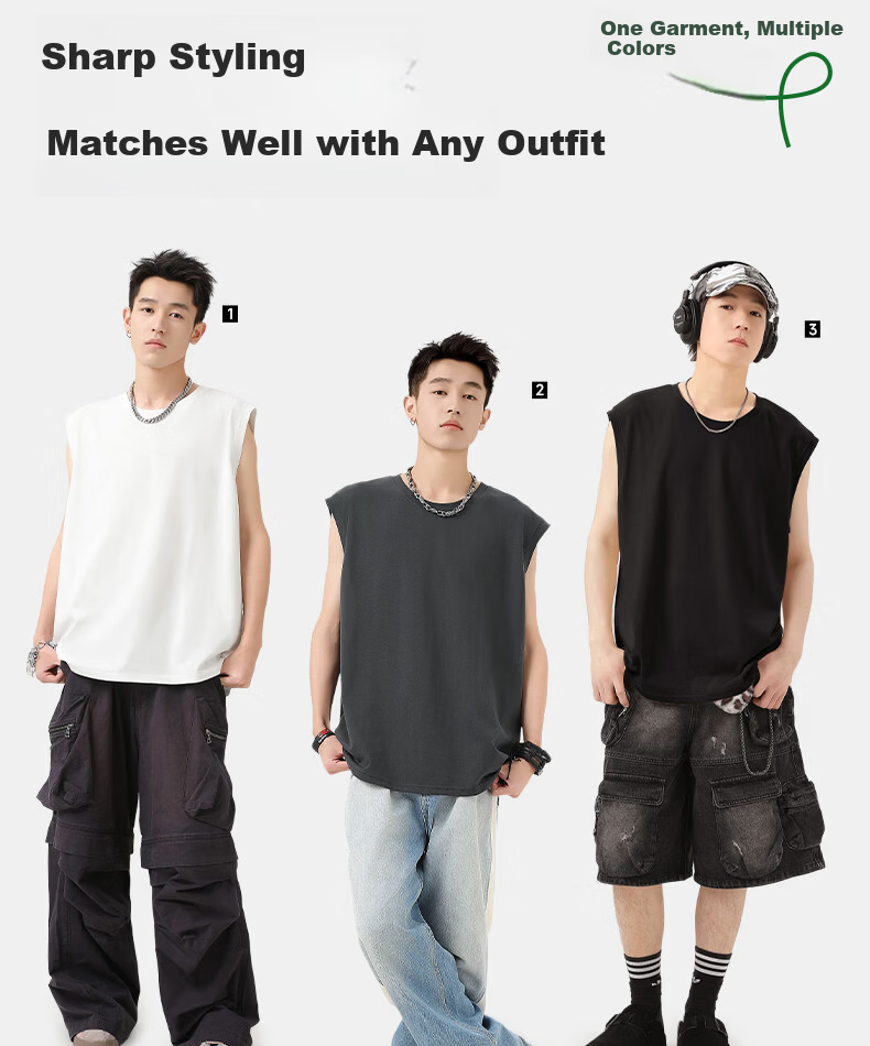 JEEP SPIRIT Men's Summer Cotton Loose Breathable Casual Sleeveless T-Shirt White 3XL 12