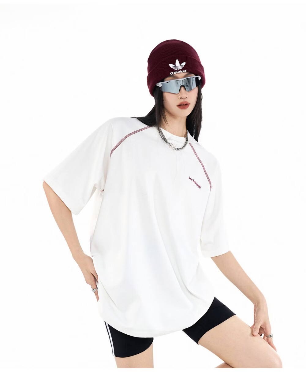 ICH MODE Hasselblad Line Round Neck Short Sleeve T-Shirt Women Summer New Outdoor Sports Half Sleeve Five-Point Sleeve Top Black M 12