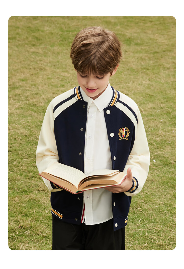 YEEHOO Boys' Jacket, Children's Baseball Uniform, Big Kids' Sweatshirt, Preppy Style Cool Sportswear Autumn Wear, Blue, Size 140 14