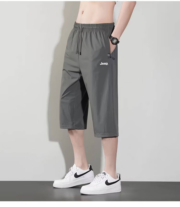 JEEP Men's Summer New Ice Silk Thin Seven-Point Casual Sports Shorts Black L 17