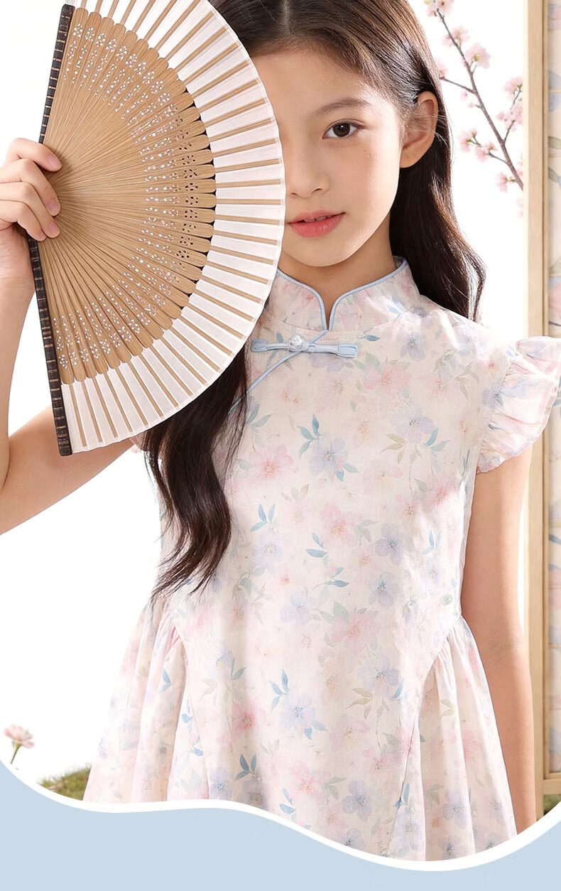 Disney Girls Dress Children's Qipao Hanfu Summer Thin New Chinese Style Princess Dress 10122 Pink Blue 170 1