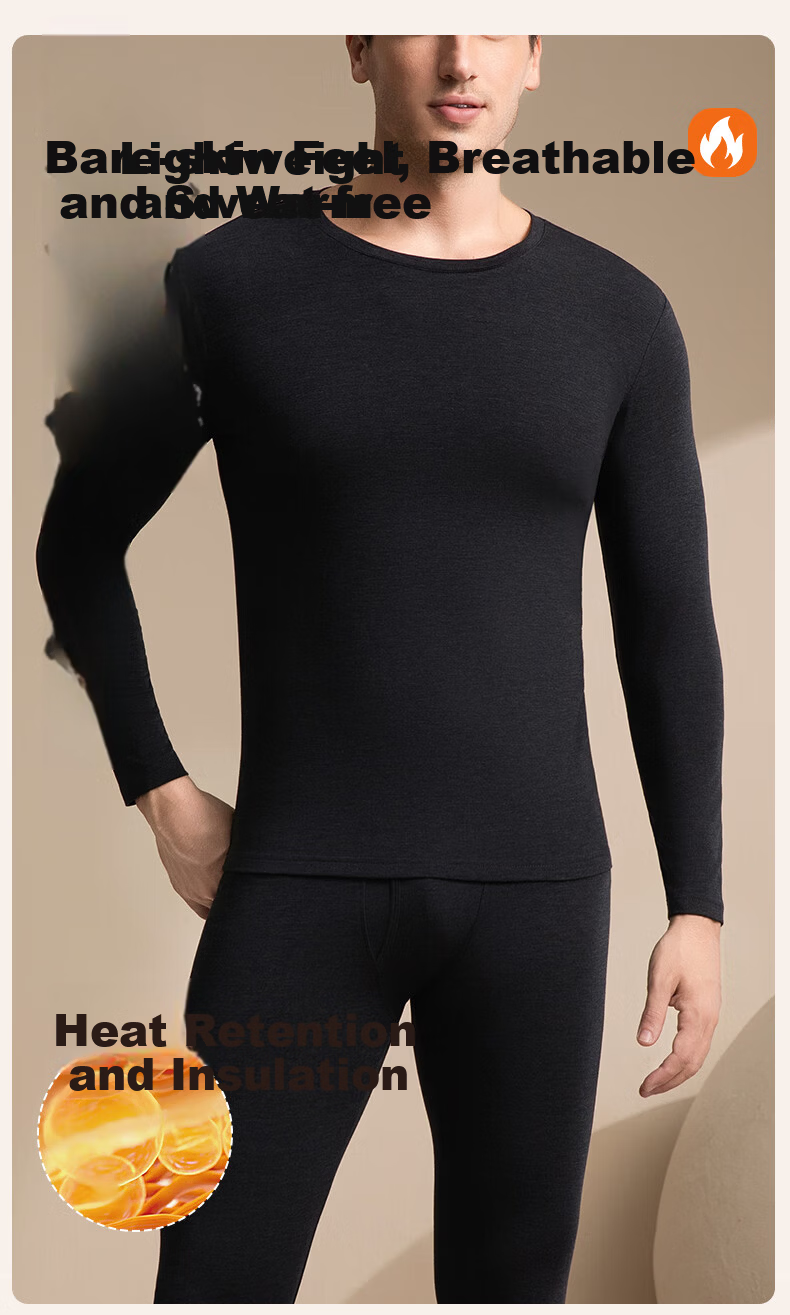 GUJIN Autumn Winter Thermal Underwear Set for Men Seamless Base Layer Top and Bottom 2