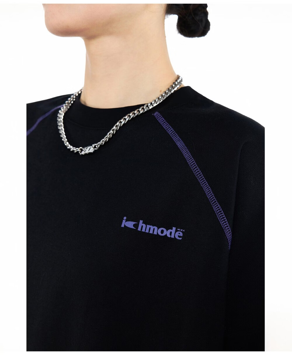ICH MODE Hasselblad Line Round Neck Short Sleeve T-Shirt Women Summer New Outdoor Sports Half Sleeve Five-Point Sleeve Top Black M 16