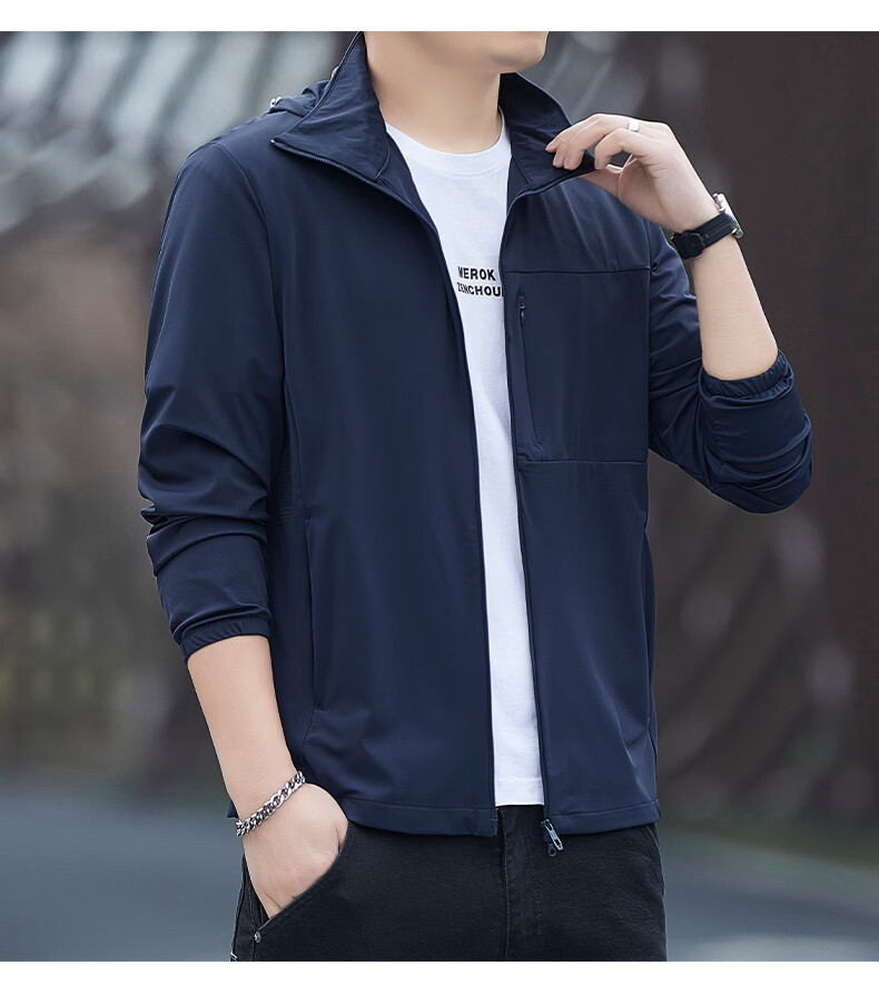 ROMON Men's Summer Ice Silk Quick-Dry Thin Breathable Casual Outdoor Sun Protection Jacket Fishing Coat 8189 Blue XL 15