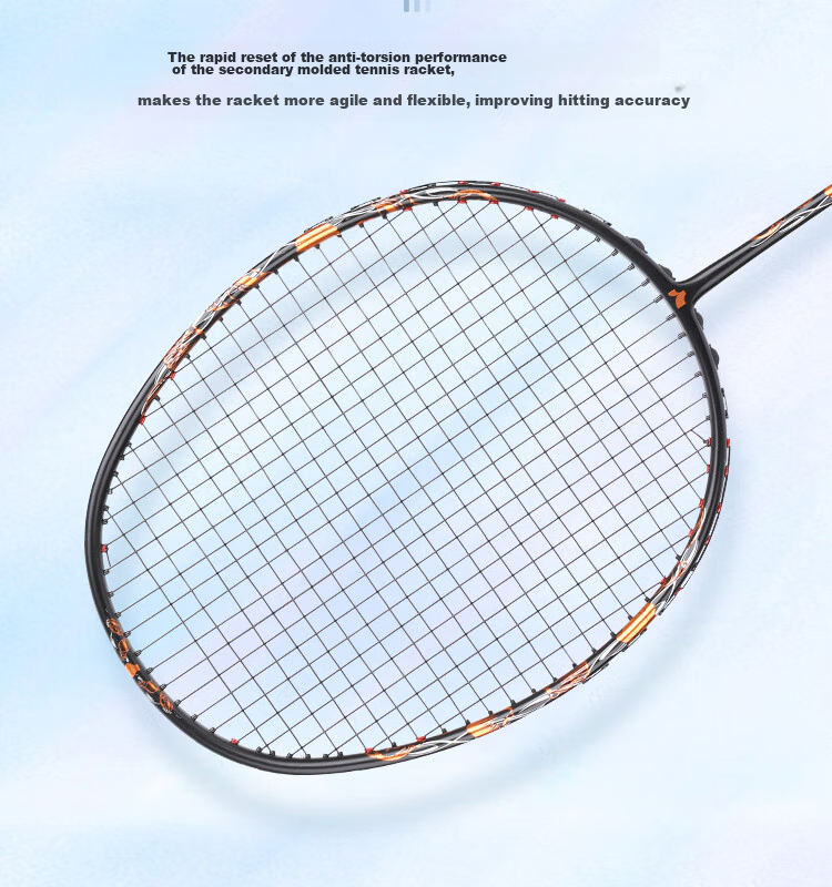 Yodiman Secondary-Shaped Black Gold Badminton Racket, 4U Full Carbon V8 Single Racket (Pre-Strung) 14