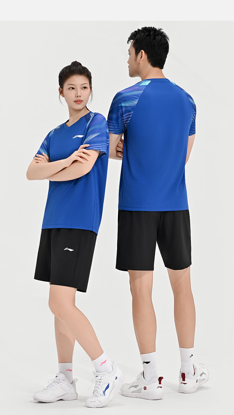 LI-NING Badminton Shirt Unisex Competition Short Sleeve T-Shirt Training Sportswear Black XL 5