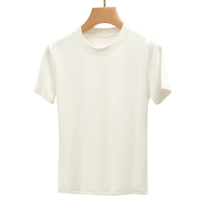 Langsha Knitted Short Sleeve Base Shirt for Women Spring Summer Casual Slim Fit T-Shirt