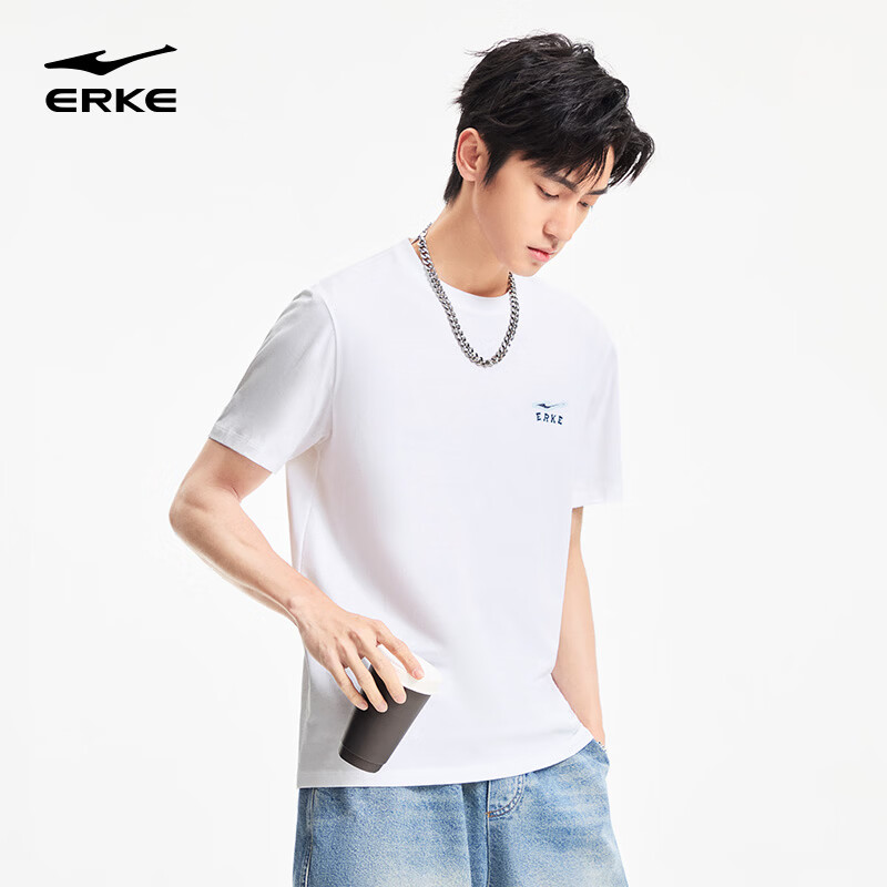 Erke Men's Short Sleeve T-Shirt Summer Casual Outdoor Sports Crew Neck Knit Tee Loose Fit Trendy Top