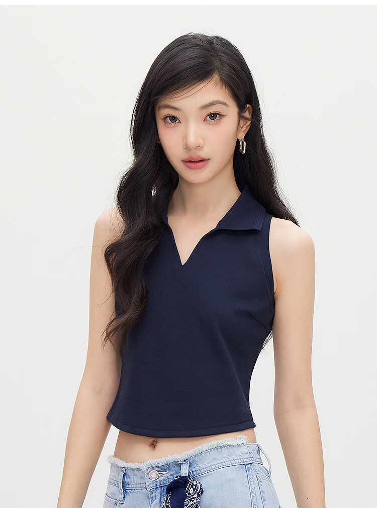 Semir Women's Summer Short Polo Collar Slim Solid Color Vest 2026 Casual Simple Top 109326102004 15