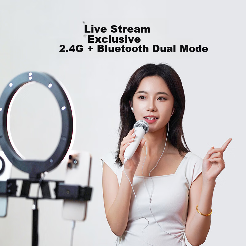 Pure Bluetooth Wireless Microphone Mobile Live Streaming Sound Card Recording Microphone Home K-Song Recording Device White