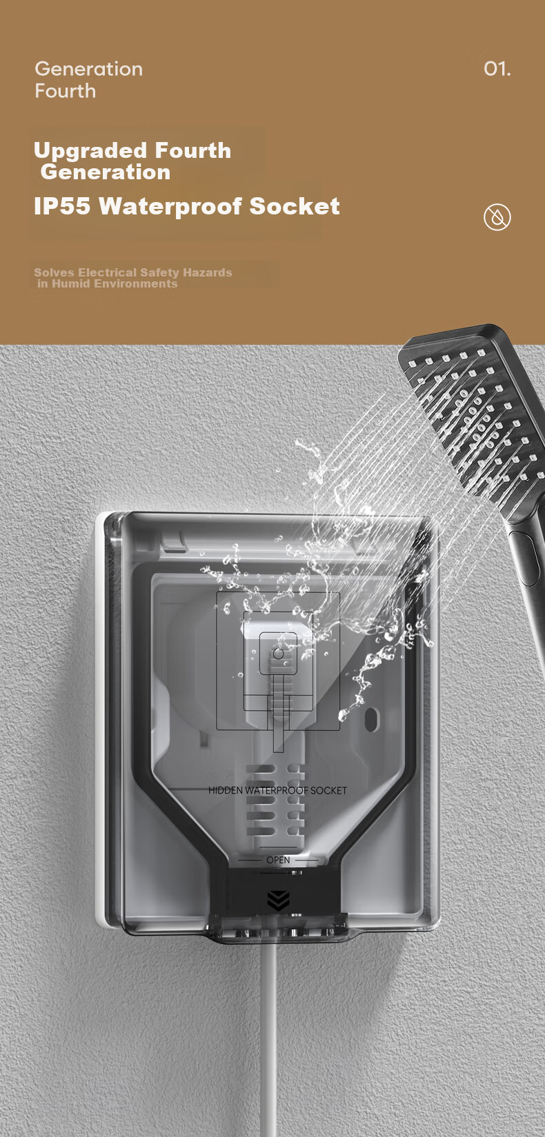 FDD Switch Socket 86 Type Embedded Socket Refrigerator Built-in Hidden Socket Five-hole 10A [White] 2