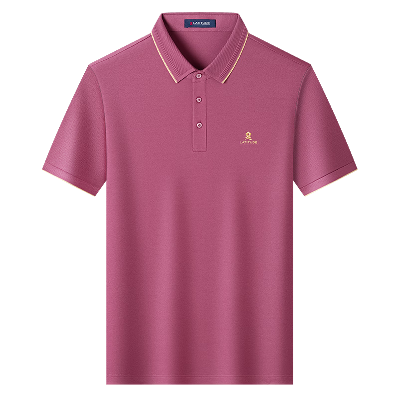 MONTAGUT Men's Short Sleeve Polo Shirt Summer 5A Antibacterial Mulberry Silk Breathable Square Collar Casual T-Shirt Rose Red M