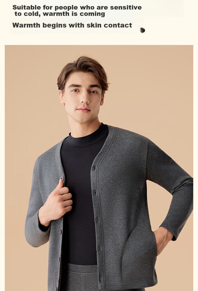 MiiOW Men's Thermal Underwear Fleece Thickened Warm Long Sleeve Cardigan Outerwear Basic Base Layer Top for Men 11
