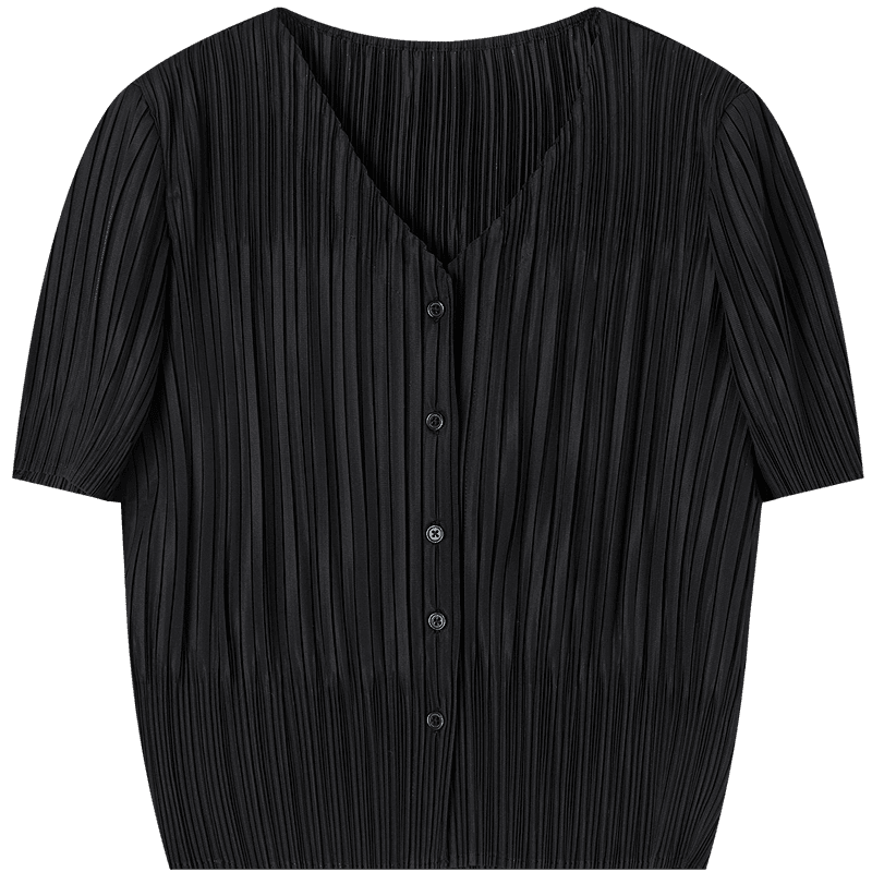 Demana Minimalist Urban Summer Commuter Wrinkled V-Neck Slim Fit Short Sleeve Slimming Petite Women's Jacket