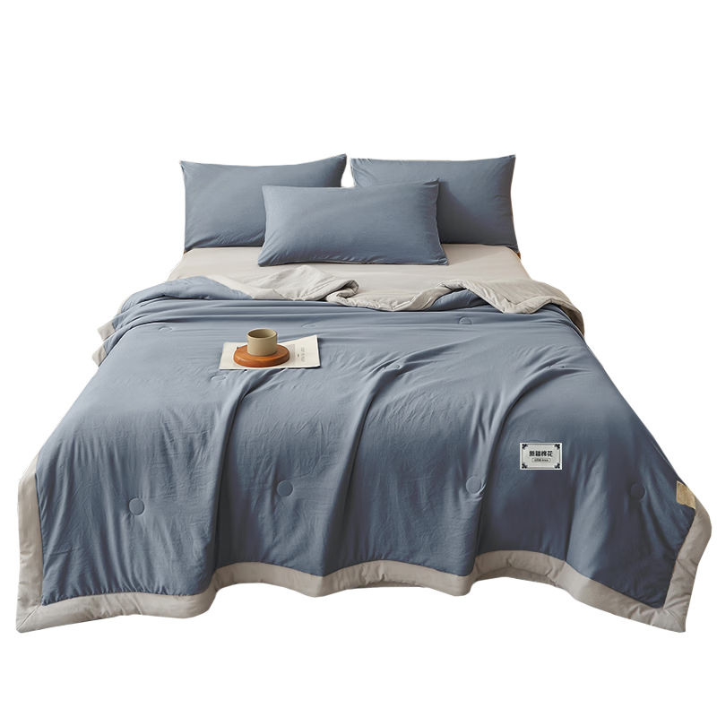 Grace Cotton Summer Quilt 7A Antibacterial 100% Cotton Double Home Cooling Quilt Air Conditioning Blanket 200x230cm Blue Gray