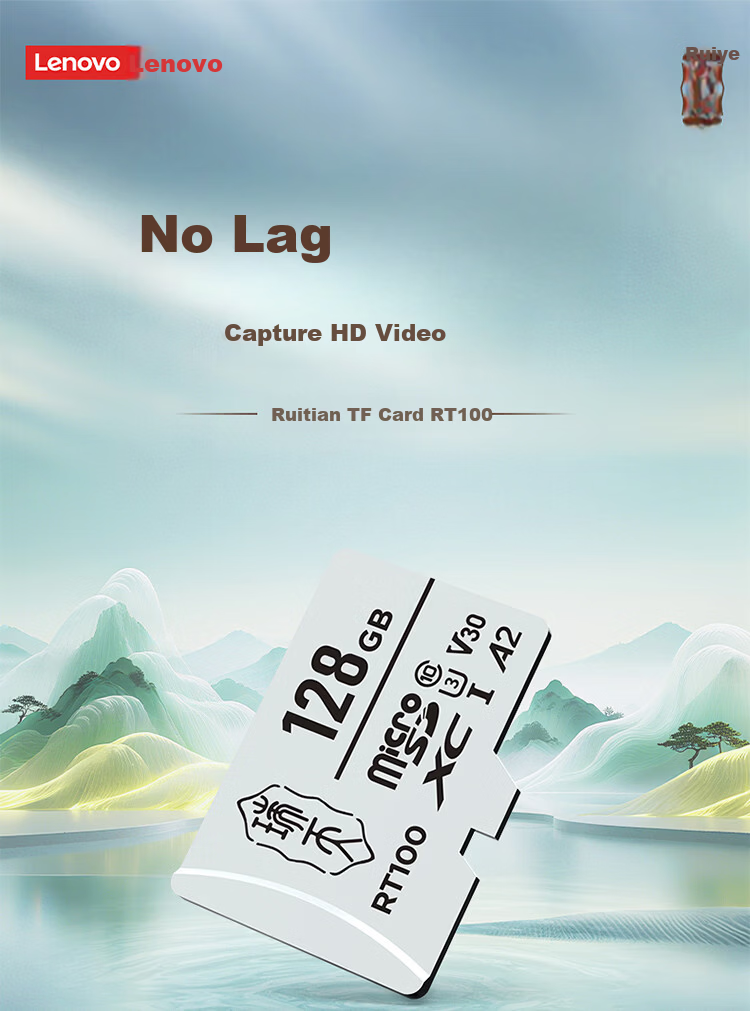 Lenovo Ruitian 128GB TF (MicroSD) Memory Card U3 V30 A2 for Mobile Phones, Tablets, Surveillance, and Dashcams 1