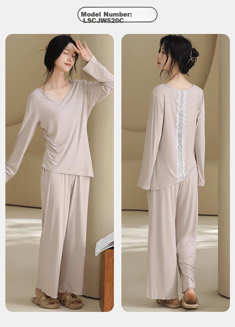 LangSha Women's Pajama Set Spring Summer Smooth Bare Skin Comfortable Homewear 2026 New Pink 3