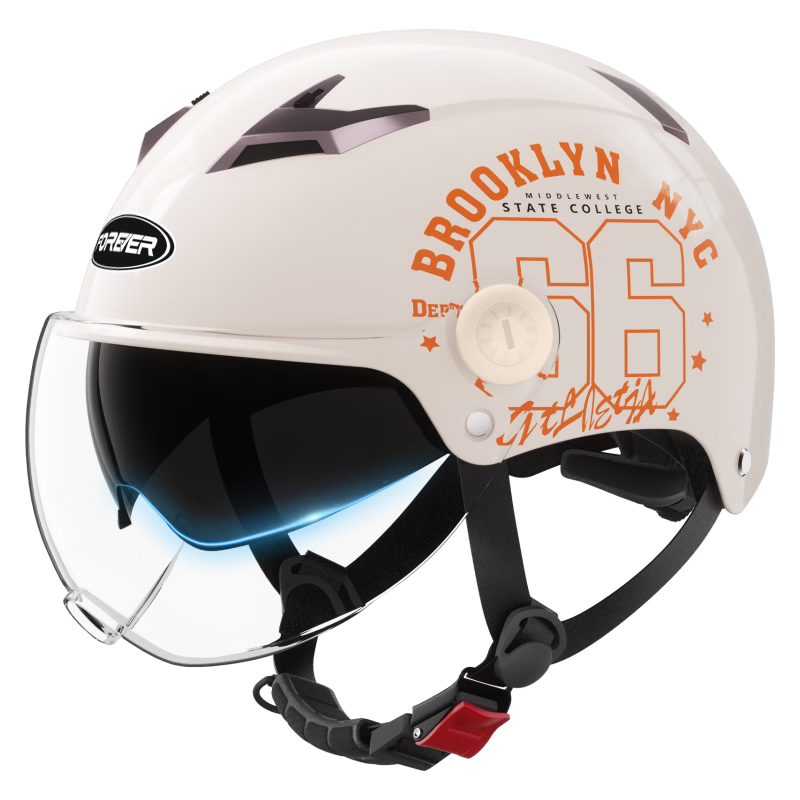 FOREVER 3C Certified Helmet, Electric Vehicle Summer Sun Protection, Unisex Motorcycle New National Standard Half Helmet, All-Season Universal Safety Helmet 013 Khaki White [Short Transparent Visor + Sun Protection Inner Visor]