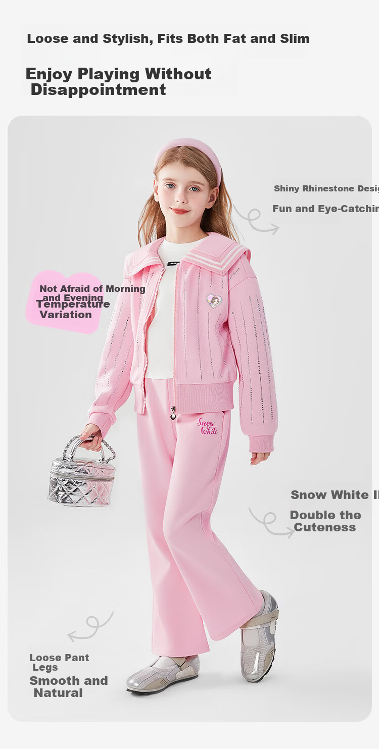 Disney Girls' Spring and Autumn Outfit 2026 Purple Size 160 Children's Jacket and Pants Sports Casual Set 8