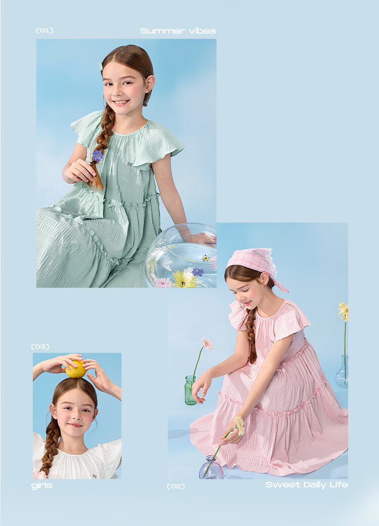 Balabala Girls Dress Children's Dress 2026 New Summer Big Kids Princess Dress Sweet Small Flutter Sleeve Ruffle 3