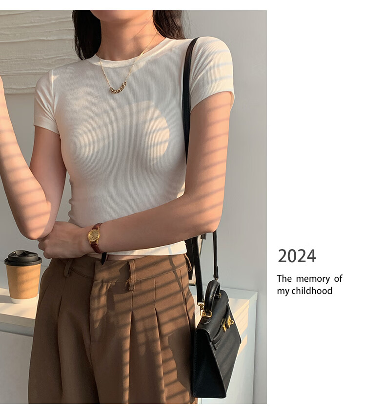 Herbal Original Color Short Sleeve T-Shirt Women Pure Cotton Base Shirt Summer 2026 New Slim Fit Solid Color Top T-Shirt Round Neck Simple Comfortable 8