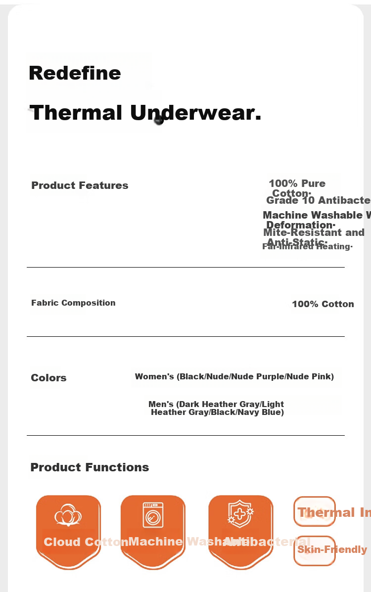 Yalu 100% Cotton Anti-Mite Anti-Static Men's Thermal Long Johns Thin Winter Warm Cotton Antibacterial Underwear 16