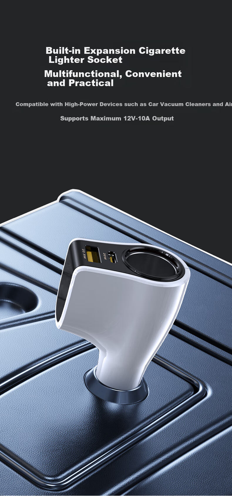 PISEN 65W Car Charger Dual-Port Fast Charging Cigarette Lighter Adapter for Apple 17, Huawei, Xiaomi, Dash Cam, Multi-Function Car Charger 7