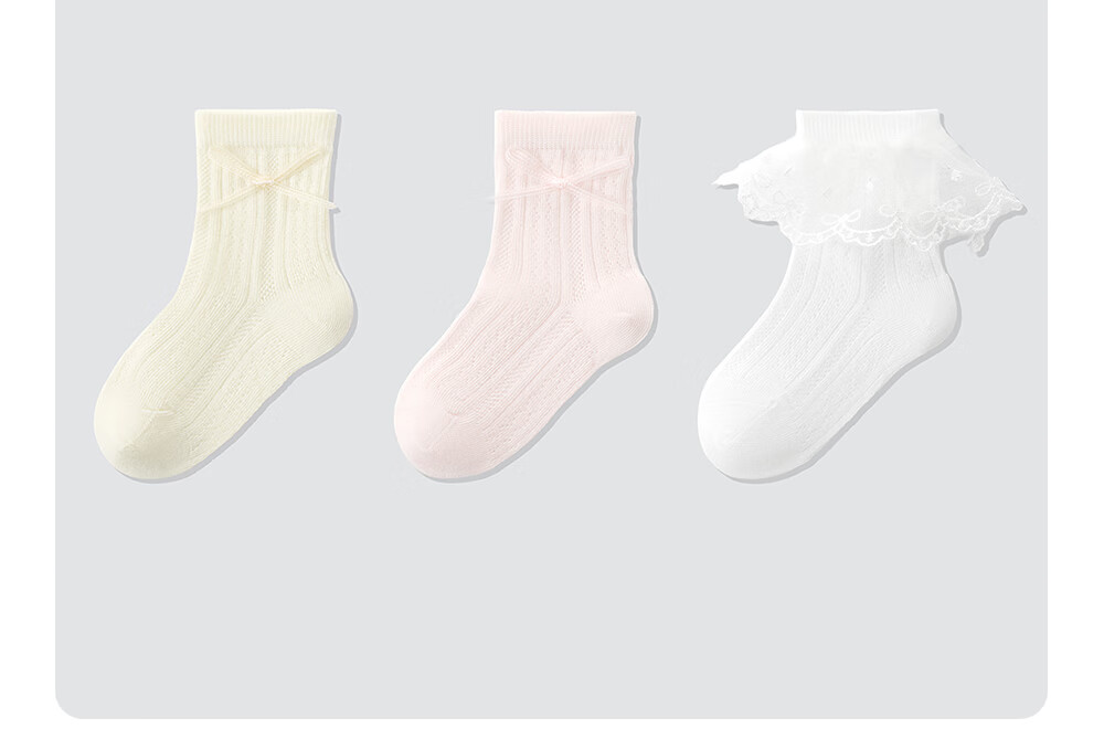 Betis Children's Socks 5-7 Years Summer Thin Breathable Girls Mid-Calf Socks Lace Solid Color Cute Princess Dance Socks 35